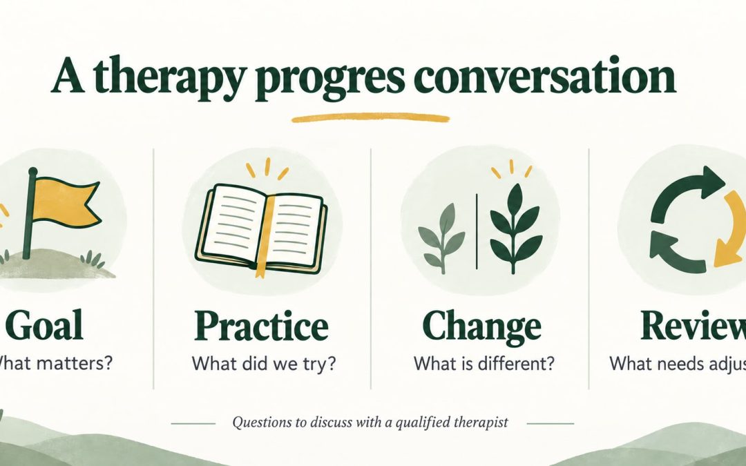 Four-part illustrated guide: Goal—What matters? Practice—What did we try? Change—What is different? Review—What needs adjusting?